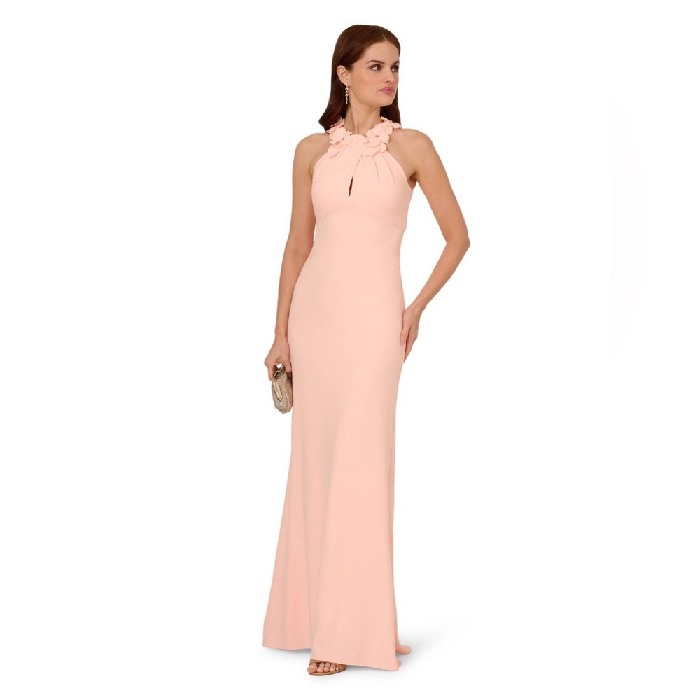 Adrianna Papell Women's Rosette Halter Crepe Gown - Picture 2 of 8
